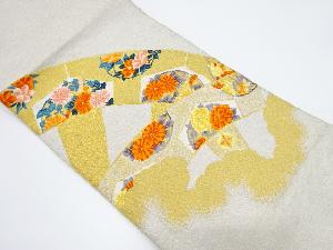 小寺織物製　綴れ　源氏車に花丸文様織り出し名古屋帯